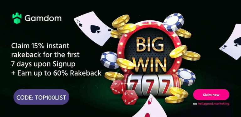 Gamdom's TOP100LIST: New Promo Code with 15% Rakeback